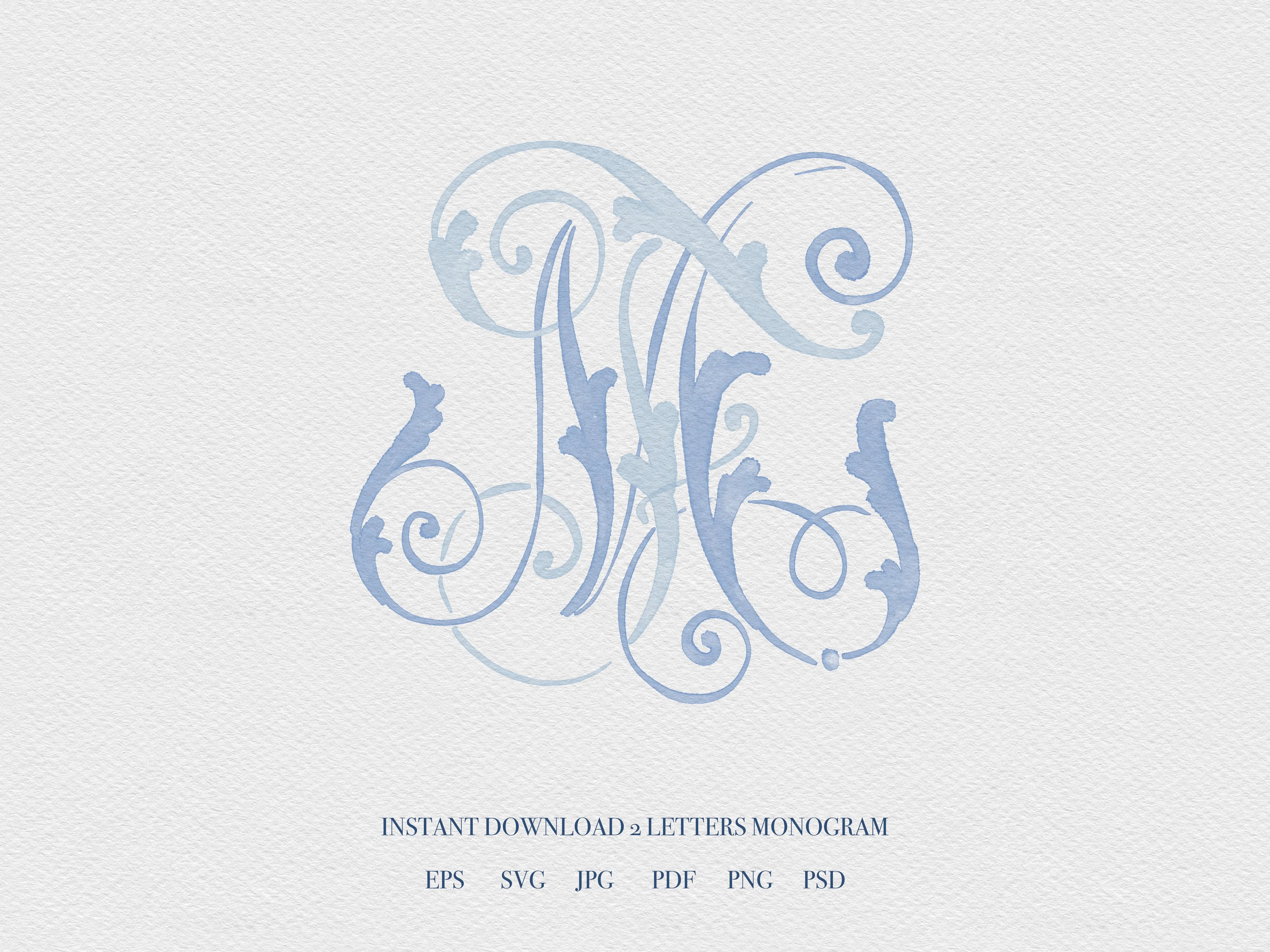 2 Letter Monogram With Letters MM Digital Download Wedding 