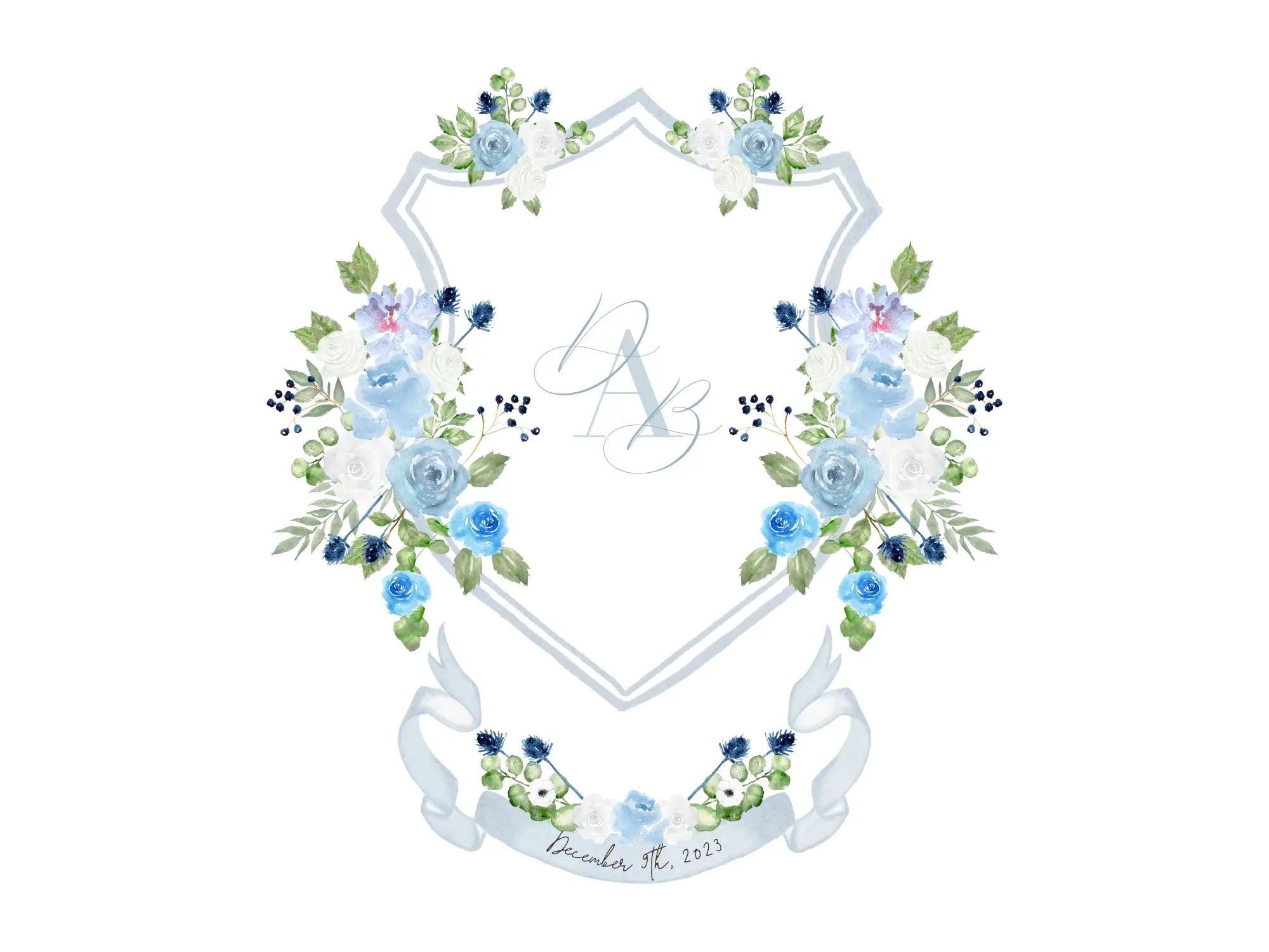 watercolor crest wedding programs / dusty blue / custom