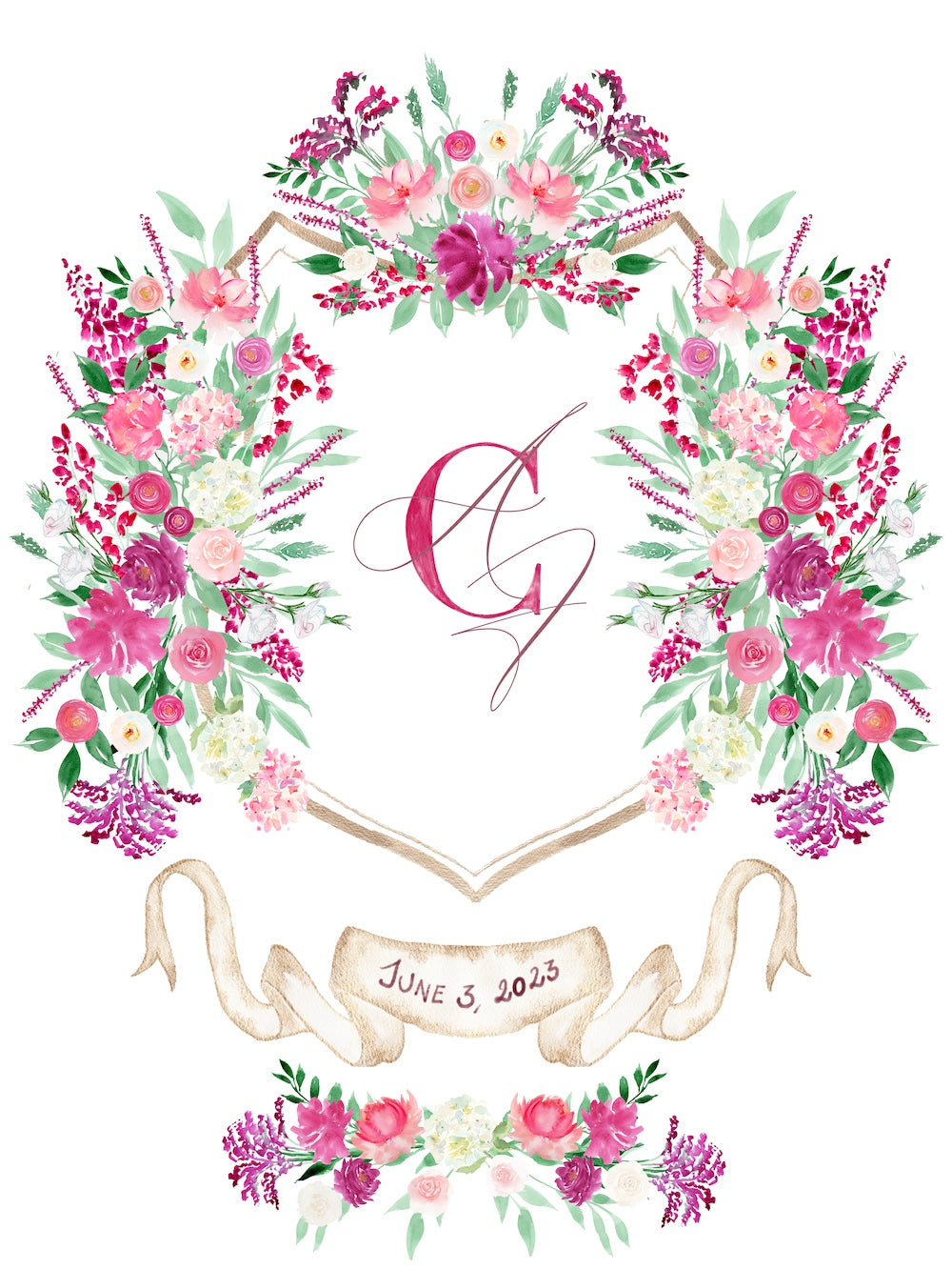 Custom floral Wedding Crest - June 3 2023