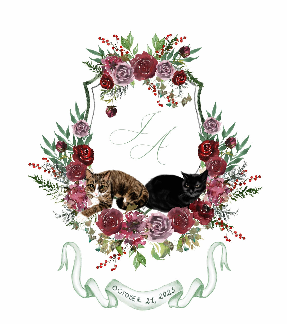 Custom wedding crest with cat portraits - October 21 2023