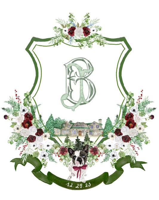 Custom christmas wedding crest with french bulldog - December 29 2023