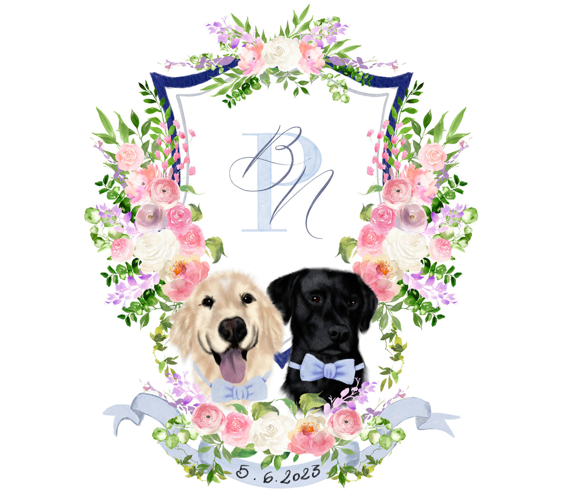 Custom wedding crest with labrador portraits