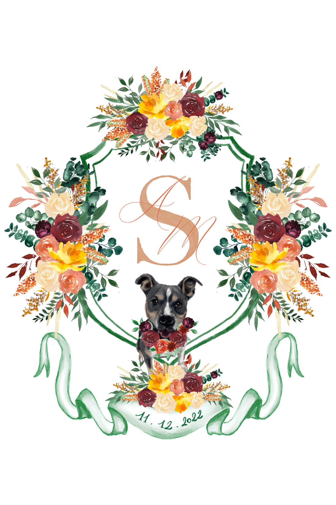Custom wedding crest with dog portrait - November 12 2022