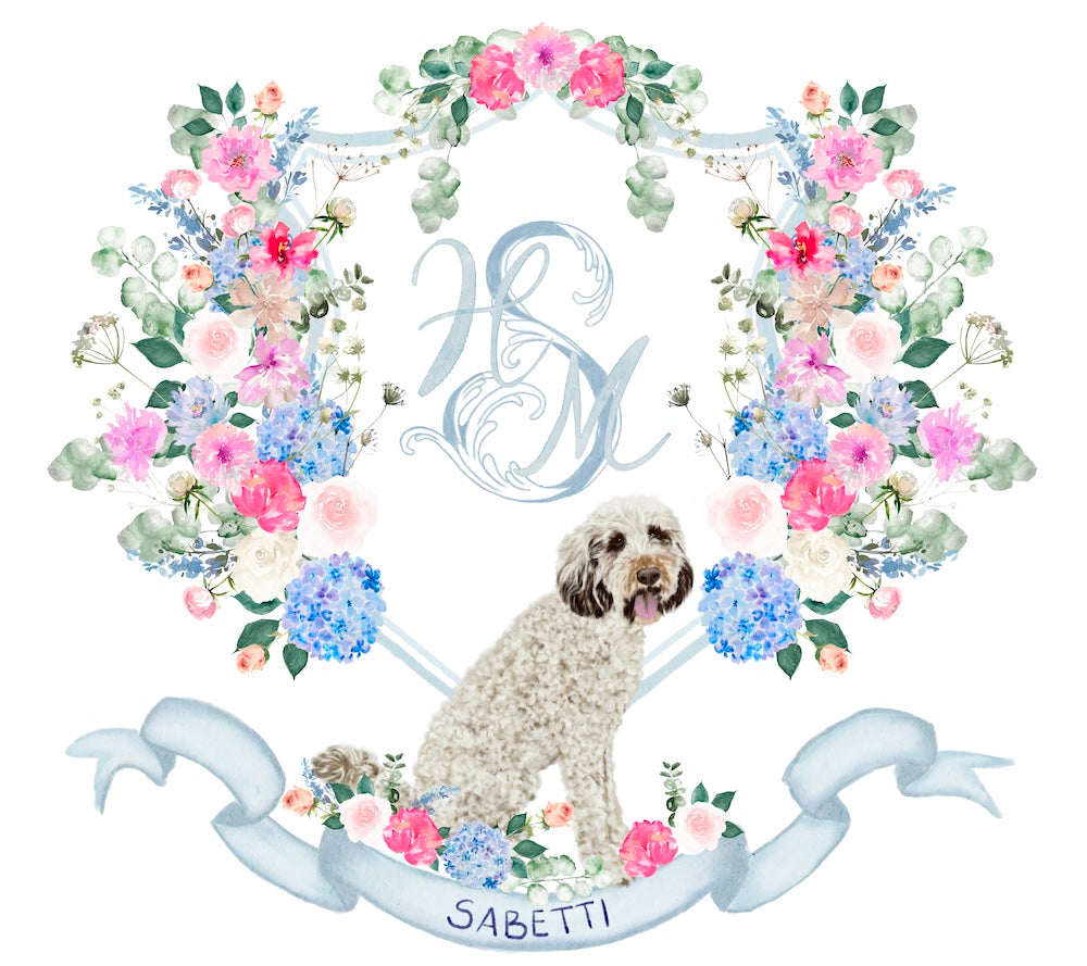 Custom wedding crest with dog portrait