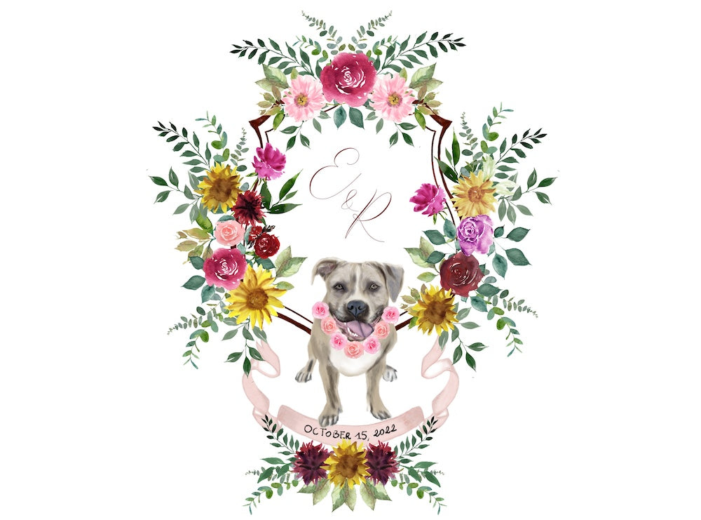 Custom wedding crest with dog portraits
