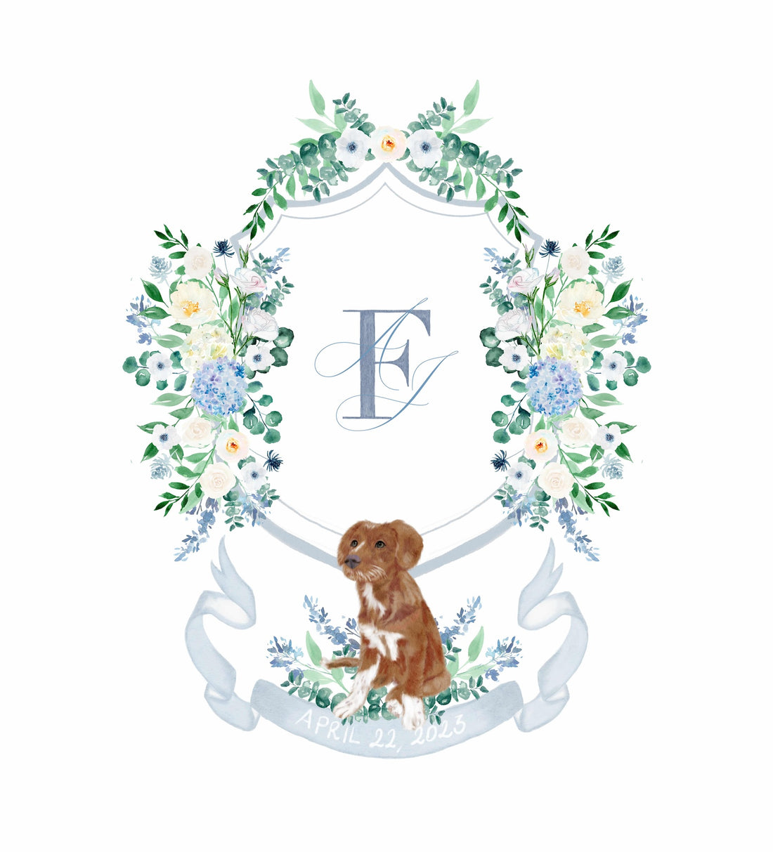 Custom wedding crest with dog portrait