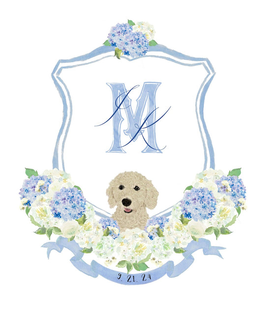 Custom wedding crest with poodle portrait