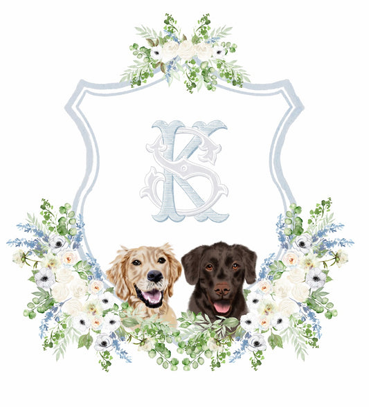 Custom wedding crest with dog portraits