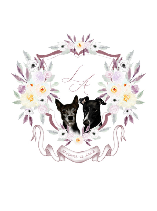 Custom wedding crest with dog portraits