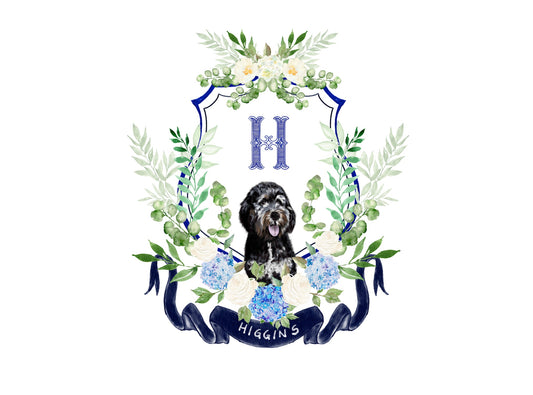 Custom wedding crest with dog portrait