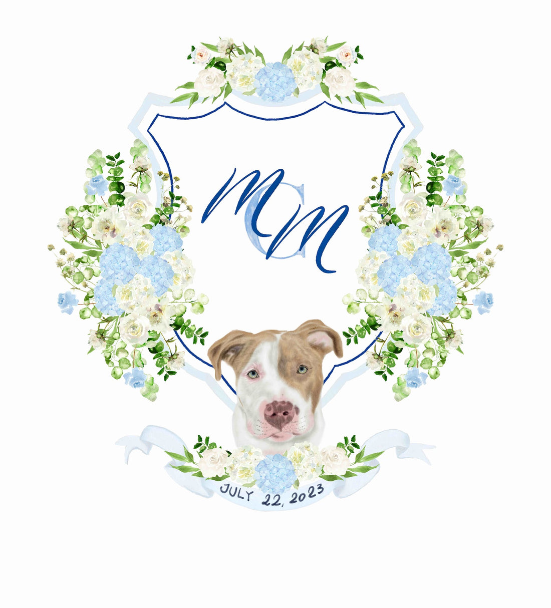Custom wedding crest with dog portrait