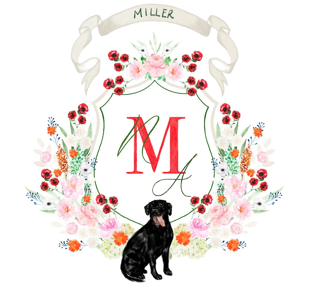 Custom wedding crest with dog portrait