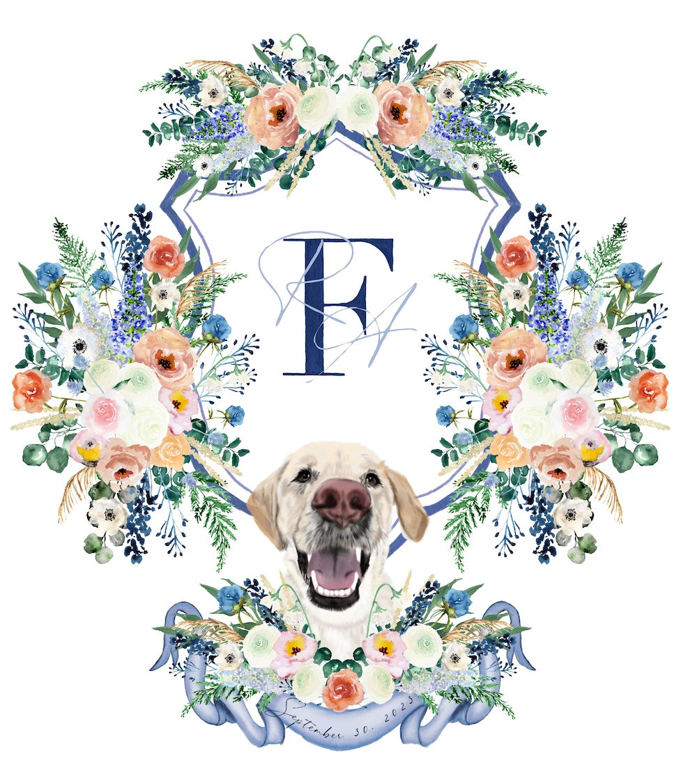 Custom wedding crest with labrador portrait