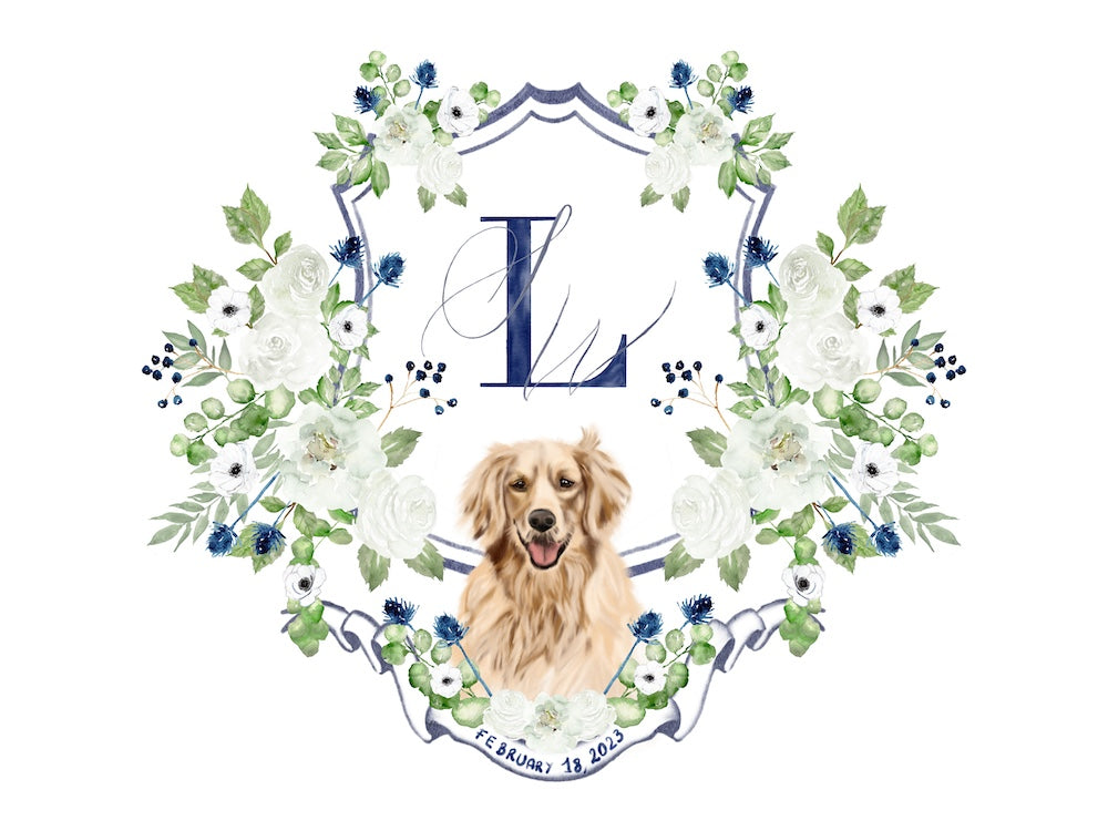 Custom wedding crest with dog portrait