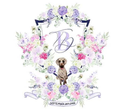 Custom wedding crest with dog portrait