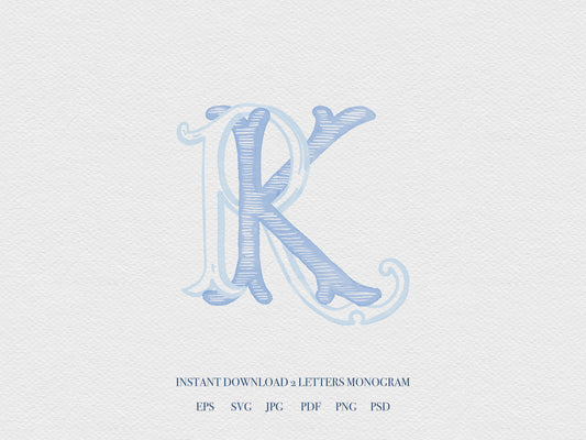 2 Letter Monogram with Letters KR RK | Digital Download - Wedding Monogram SVG, Personal Logo, Wedding Logo for Wedding Invitations The Wedding Crest Lab