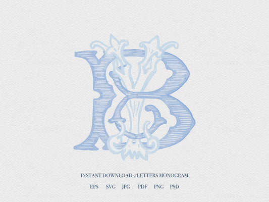 2 Letter Monogram with Letters BY YB | Digital Download - Wedding Monogram SVG, Personal Logo, Wedding Logo for Wedding Invitations The Wedding Crest Lab
