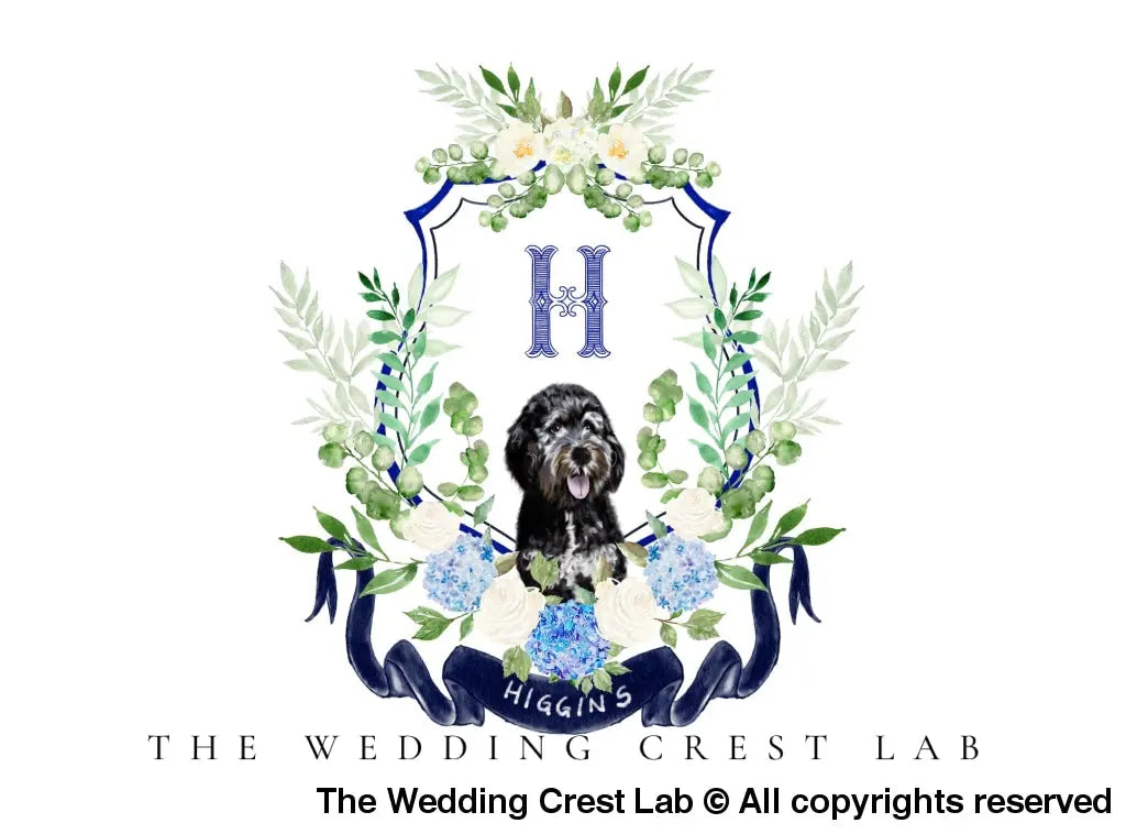 custom wedding crest with dog portraits