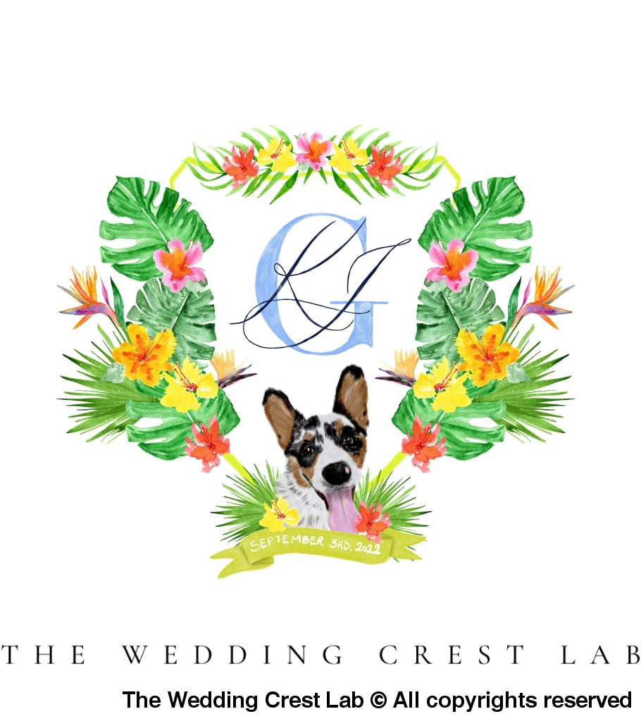 custom wedding crest with dog portraits