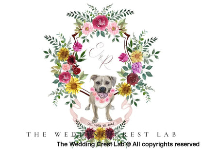 custom wedding crest with dog portraits