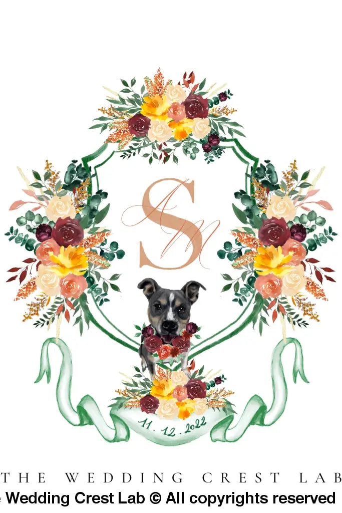 custom wedding crest with dog portraits