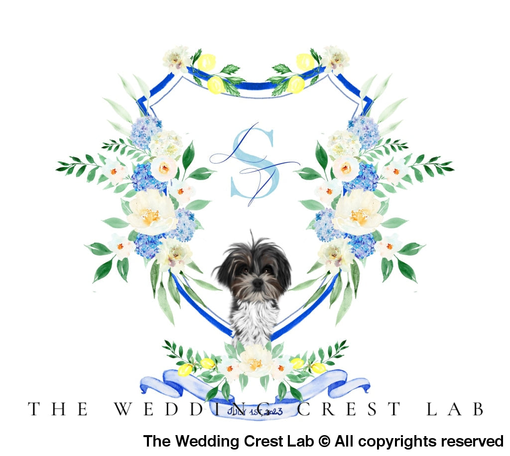 custom wedding crest with dog portraits