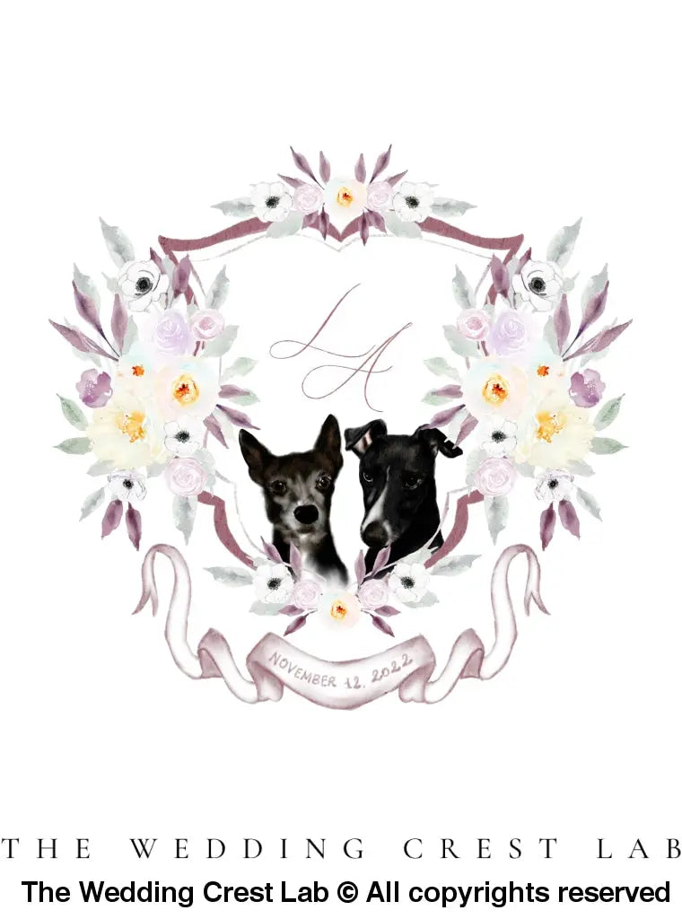 custom wedding crest with dog portraits