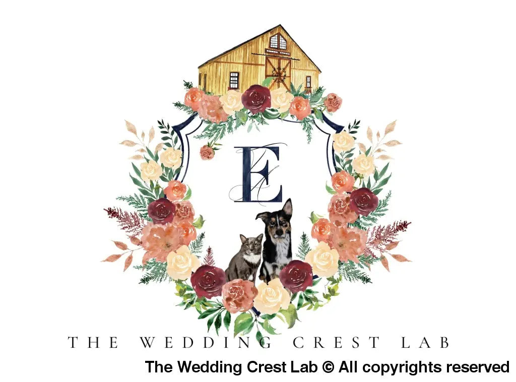 custom wedding crest with dog portraits