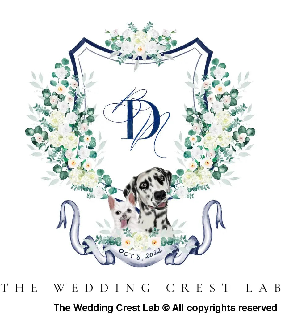 custom wedding crest with dog portraits