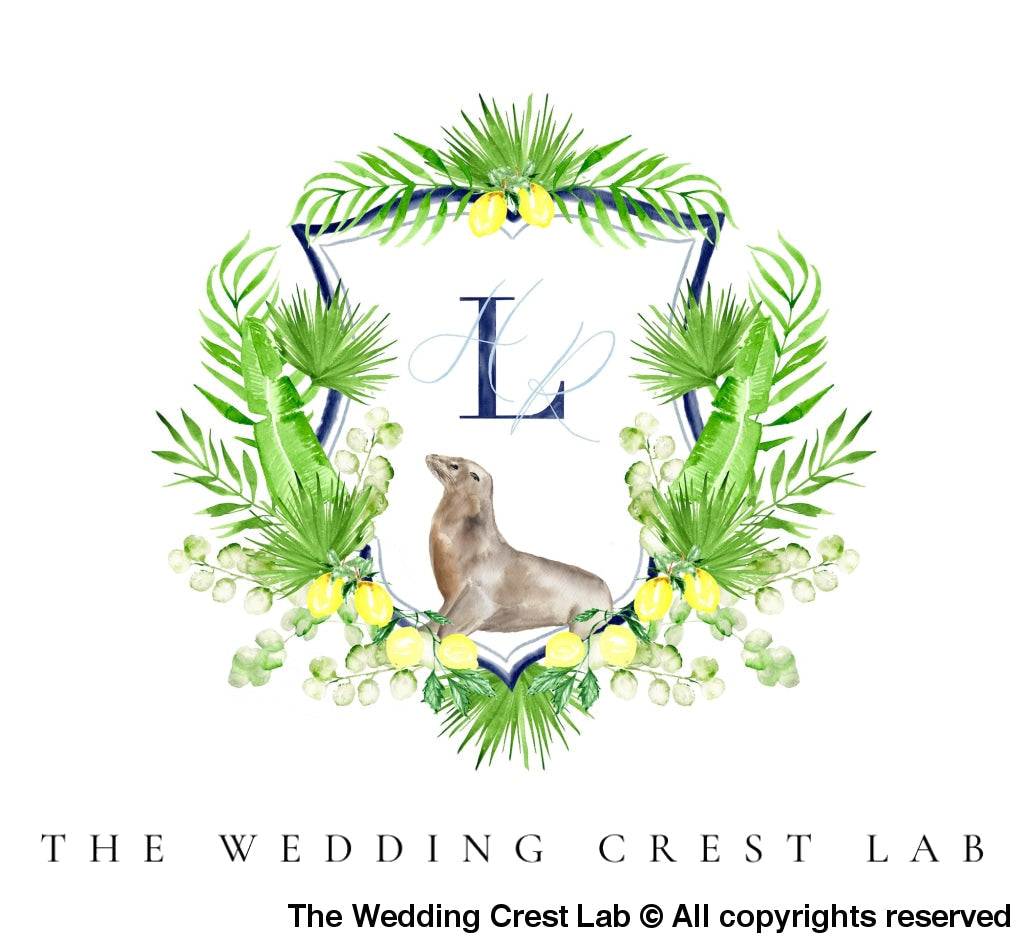 custom wedding crest with dog portraits