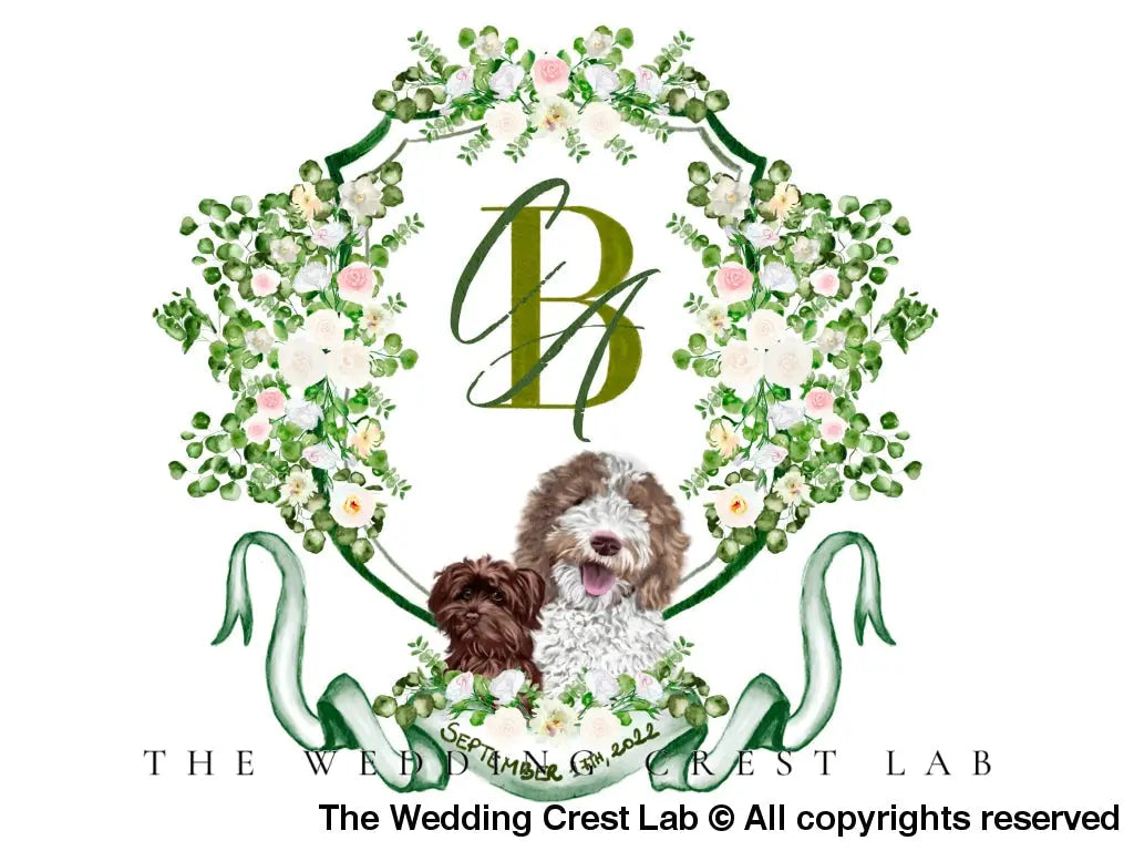 custom wedding crest with dog portraits