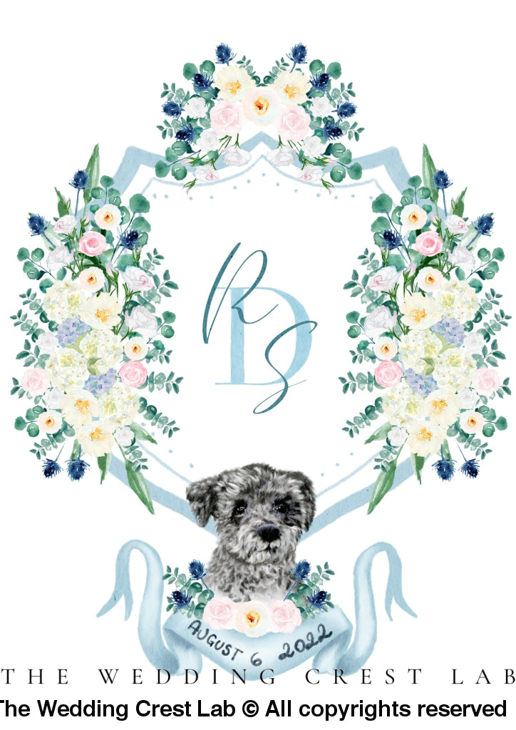 Custom wedding crest with watercolor flowers - The Wedding Crest Lab