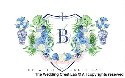 custom wedding crest with ginger jars