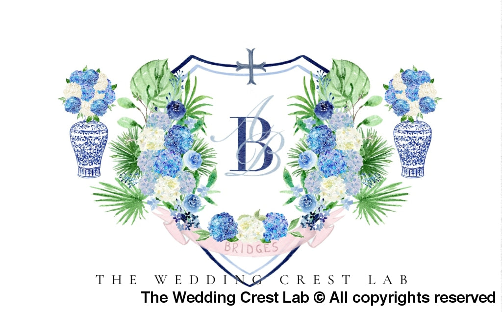 custom wedding crest with ginger jars