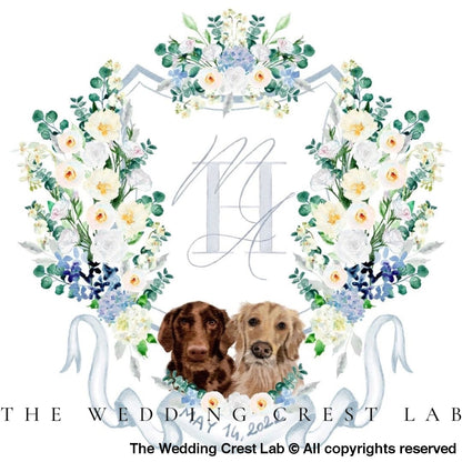 Custom wedding crest with watercolor flowers - The Wedding Crest Lab