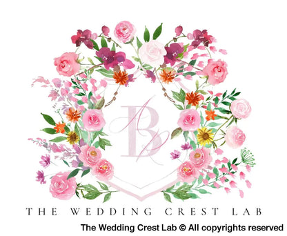 pink roses wedding crest