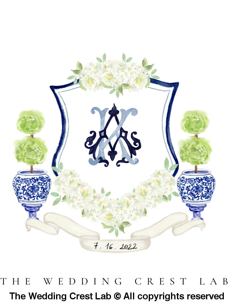 custom wedding crest with ginger jars