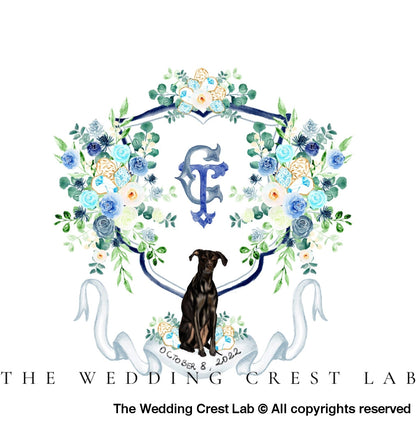 custom wedding crest with dog portraits