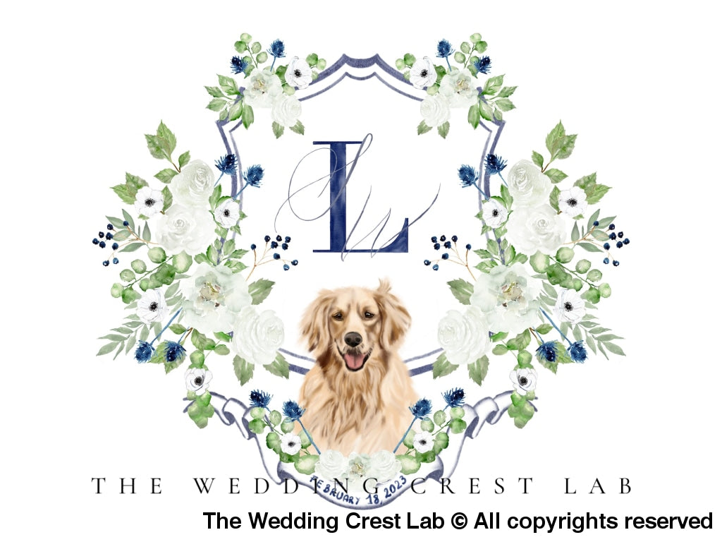 custom wedding crest with dog portraits