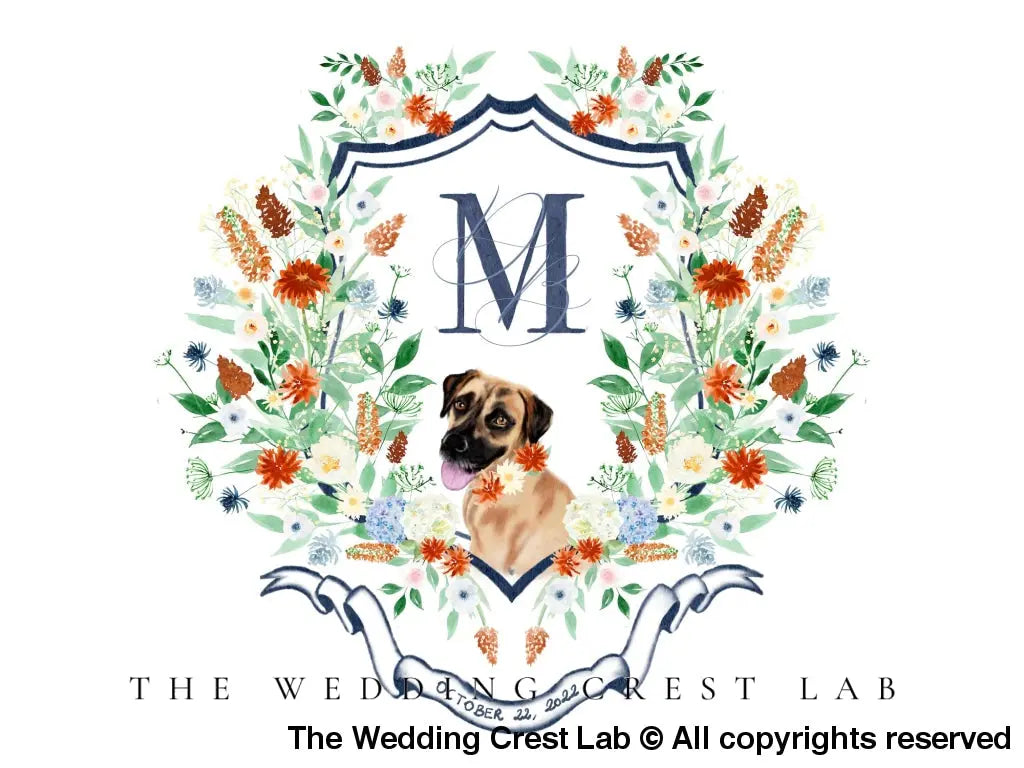 custom wedding crest with dog portraits