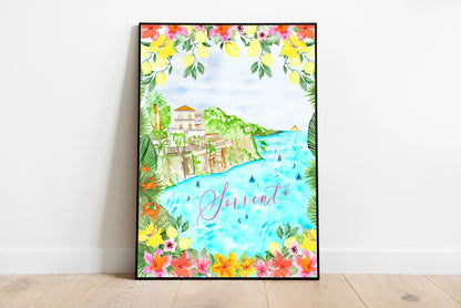 Sorrento print, Sorrento Italy art, Sorrento Watercolor print, Sea poster, City prints The Wedding Crest Lab