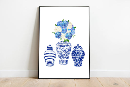 Ginger Jars Art Prints, Watercolor Hydrangeas, Floral Wall Art, Bedroom Wall Decor, Valentines Day Gift, Gift for Her The Wedding Crest Lab