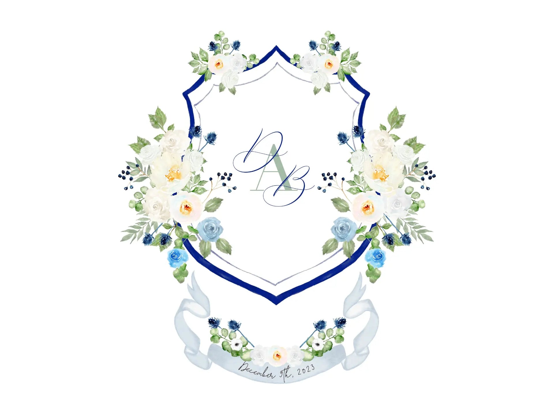 White Roses and Peonies wedding monogram watercolor – The Wedding Crest Lab