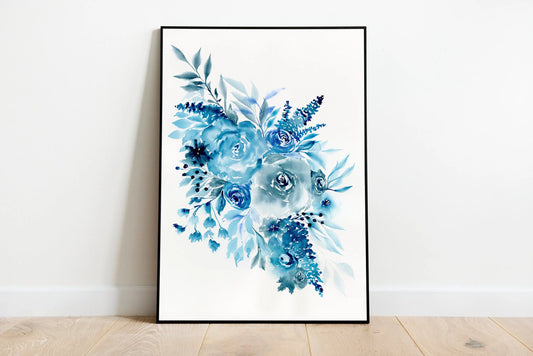 Blue roses Art Prints, Watercolor Flowers, Floral Wall Art, Bedroom Wall Decor, Valentines Day Gift, Gift for Her The Wedding Crest Lab