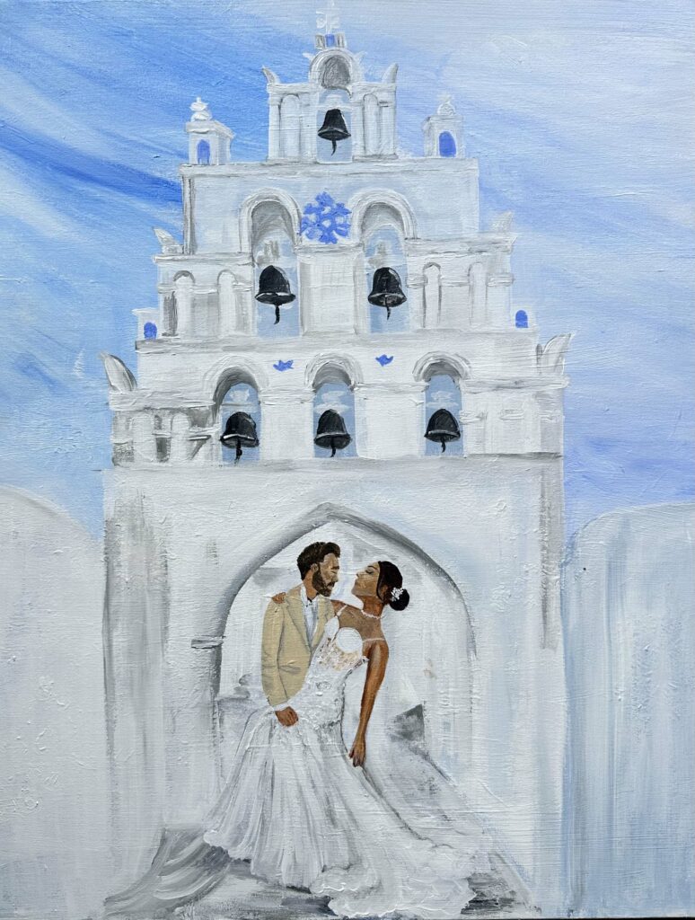 santorini wedding painting