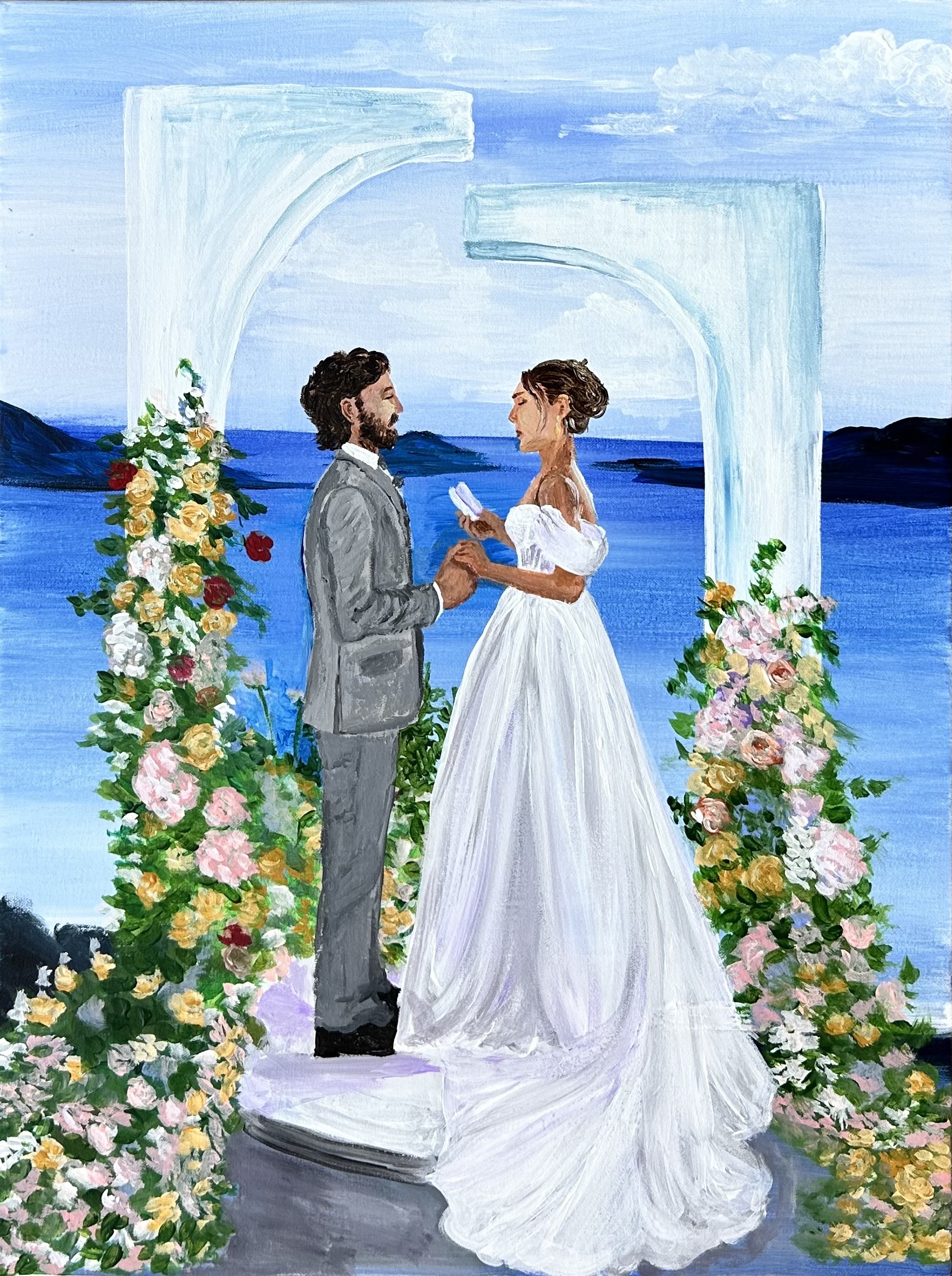 santorini wedding painting